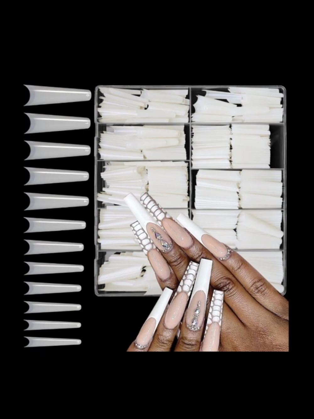 White Long Coffin Half Cover 500 Nail Tips